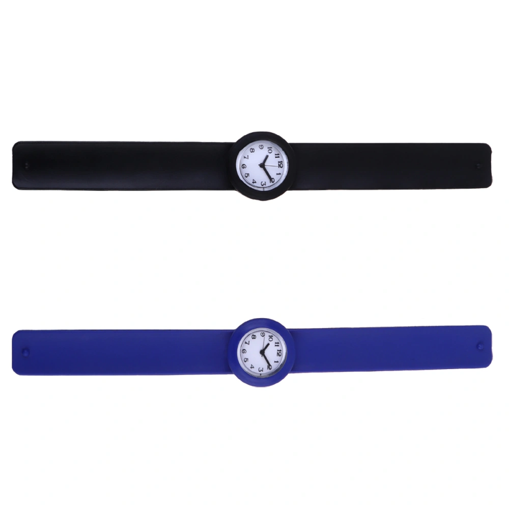 2PCS Colorful Clap Ring Watch Silica Gel Jelly Patting Watch Cartoon Silicone Wrist Watch Simple Style Clap Wrist Watch for Kids Wearing Sapphire Blue+Black