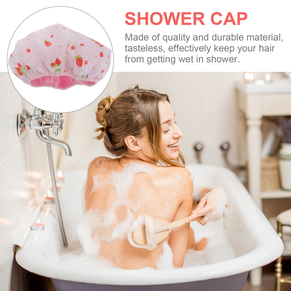 Double Layers Strawberry Printed Shower Waterproof Bathing Hat Elastic Fast Dry Bath for Bathroom