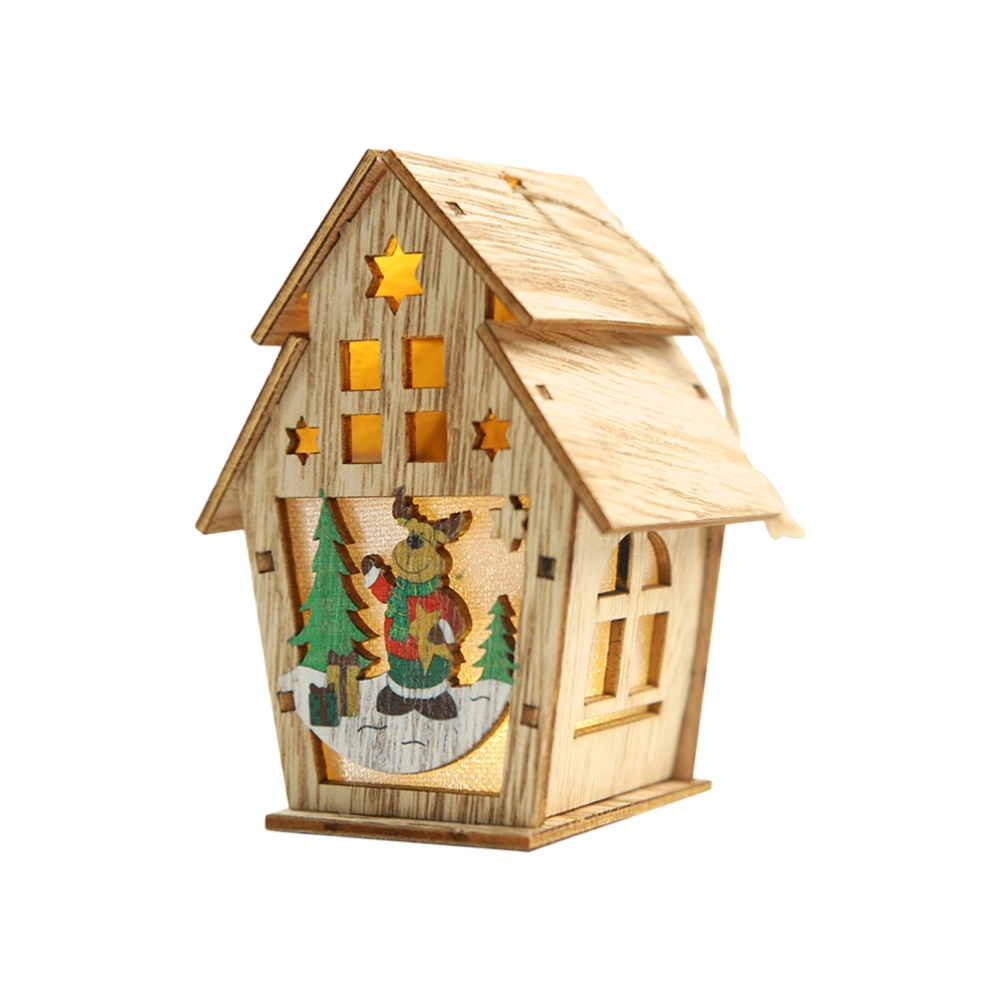 Christmas Tree Log Cabin Hanging Pendant Wooden Decoration Luminous Cabin Christmas Decoration Small Double Roof Elk