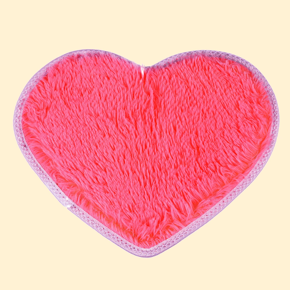 Sweet Heart Shape Fluffy Floor Mat Non-slip Area Rugs Carpet for Bedroom Dinning Room 30 x 40cm (Rose Red)