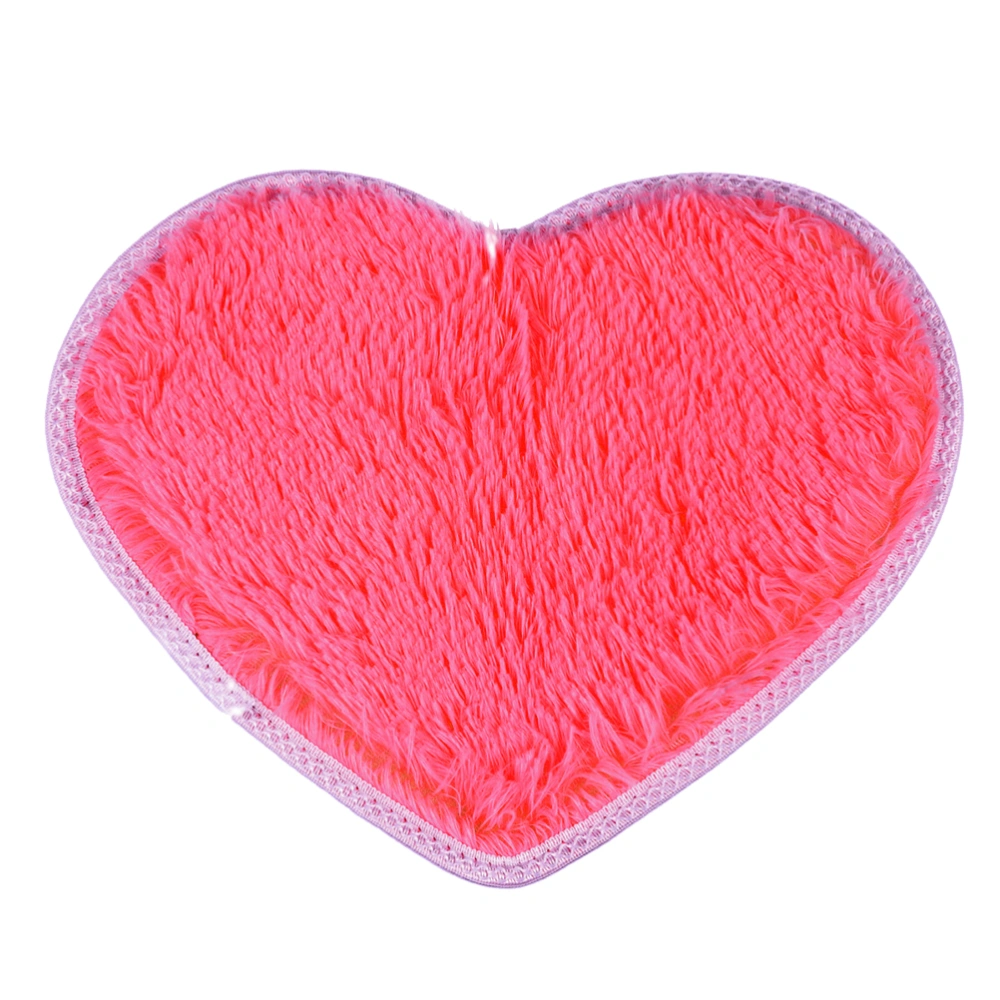 Sweet Heart Shape Fluffy Floor Mat Non-slip Area Rugs Carpet for Bedroom Dinning Room 30 x 40cm (Rose Red)