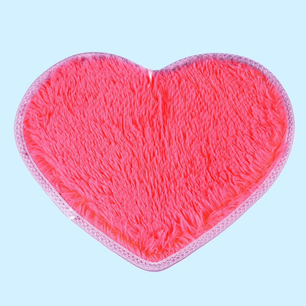 Sweet Heart Shape Fluffy Floor Mat Non-slip Area Rugs Carpet for Bedroom Dinning Room 30 x 40cm (Rose Red)