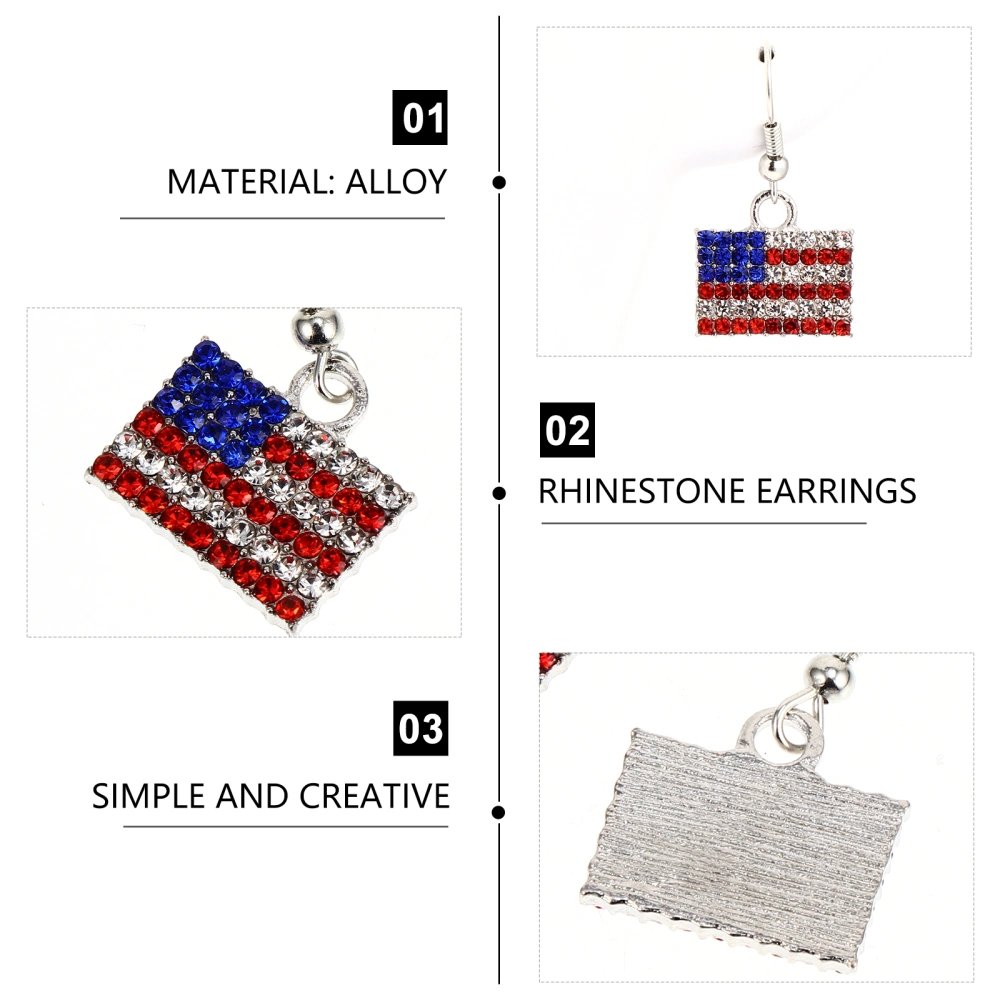 2 Pairs Creative American Flag Earrings Rhinestone Ear Pendants Women Jewelries