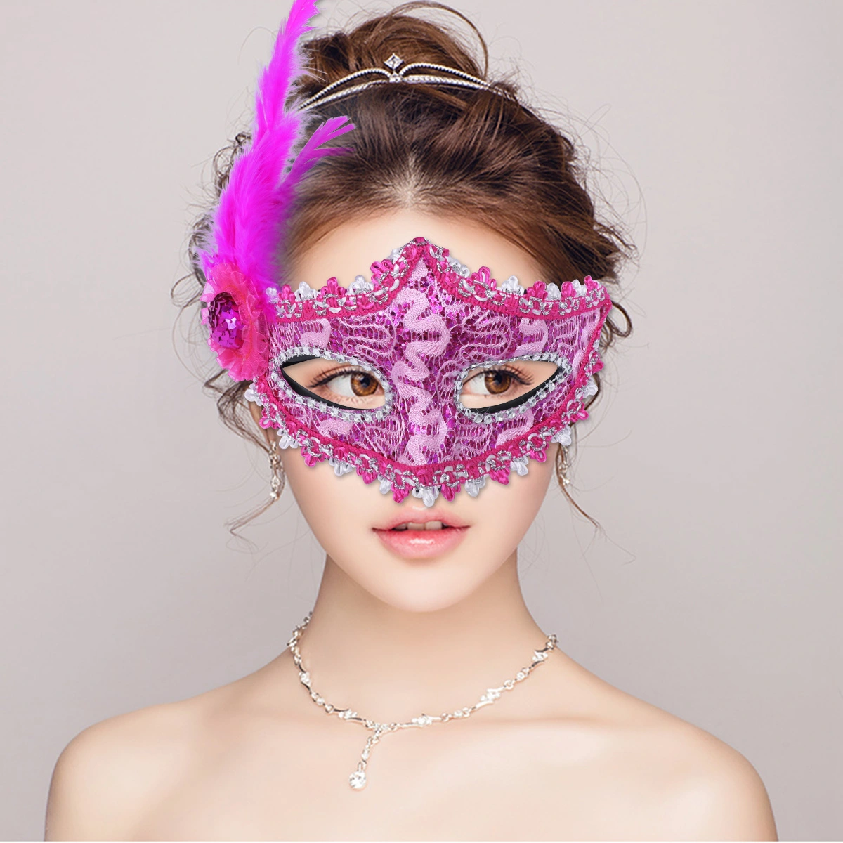 Halloween  Half Face Mask Costume Prop Mask for Masquerade Cosply Costume Party Performance Dancing Party(Red)