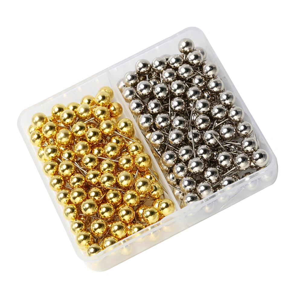 200pcs 6mm Round Ball Shape Positioning Pin Clothing Map Nail DIY Push Map Tacks for Whiteboard Fabric Making (Gold and Silver Two Boxes 100pcs for a Box)