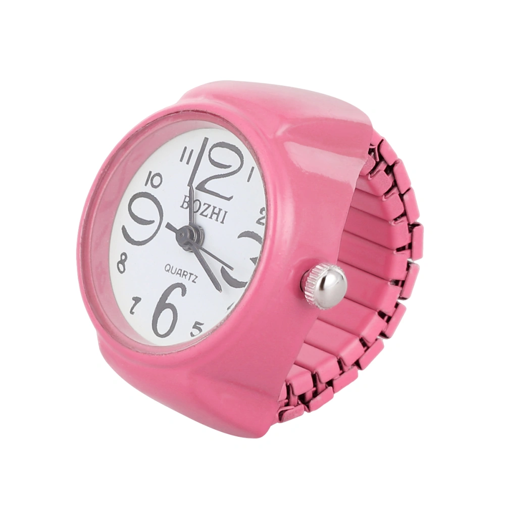 1Pc Personality Unisex Watch Shaped Finger Ring Fashion Exquisite Quartz Watch Ring (Pink)