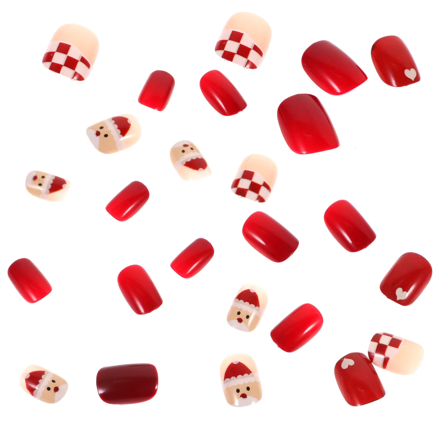 24pcs False Nail Tips Full Cover Red Snowflake Polish Fake Nails Nail Art Stickers Decals for DIY