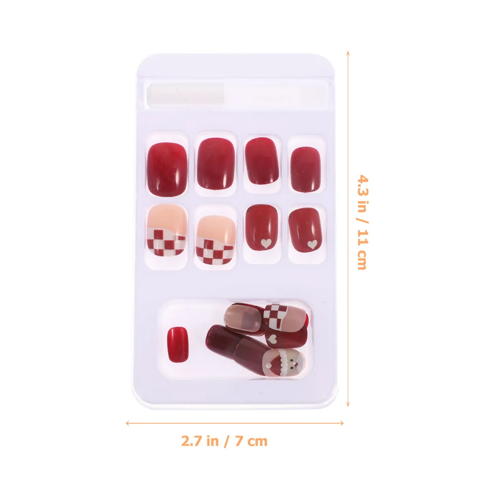 24pcs False Nail Tips Full Cover Red Snowflake Polish Fake Nails Nail Art Stickers Decals for DIY