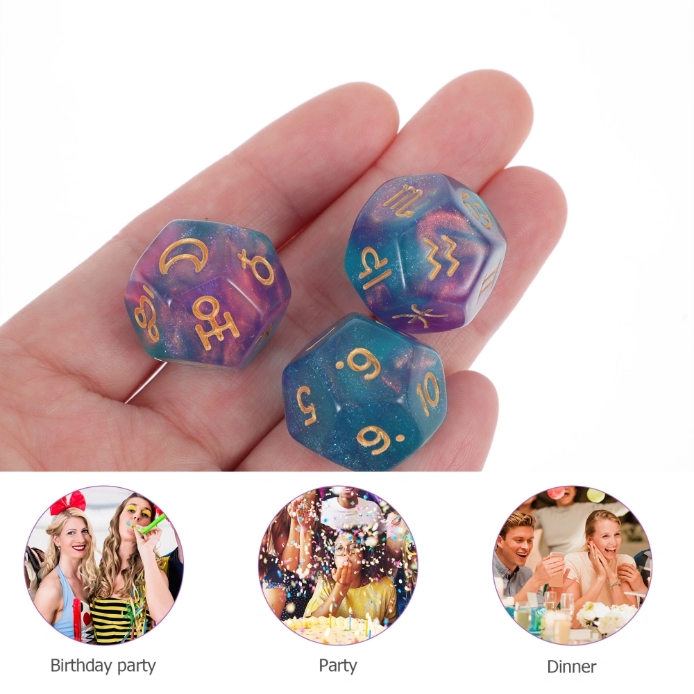 3pcs 12-sided Constellation Number Dices Luck Acrylic Dices for Game (Purple)