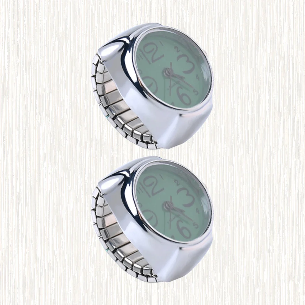 2pcs Finger Wear Quartz Watches Creative Ring Watches Mini Time Display Accessories for Women Men (Green)