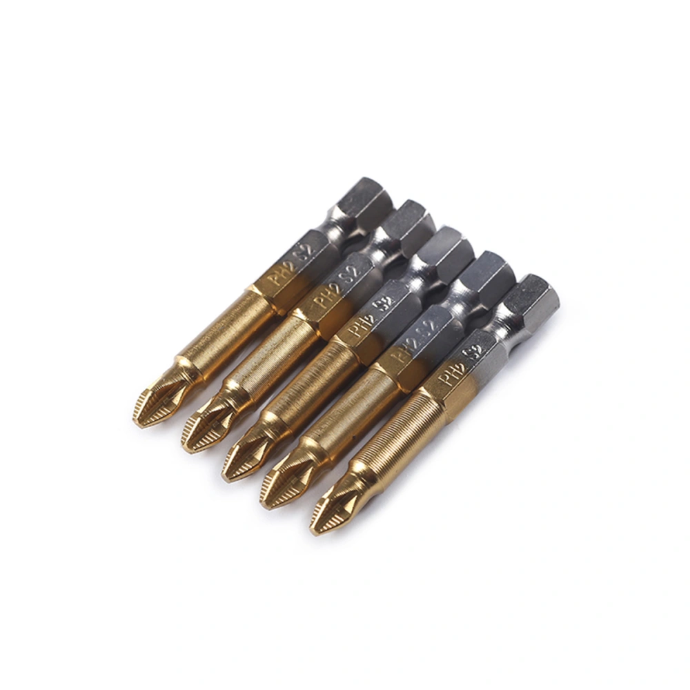 5pcs 50mm Long Titanium Coated Hex PH2 Magnetic Screwdriver Bit Set