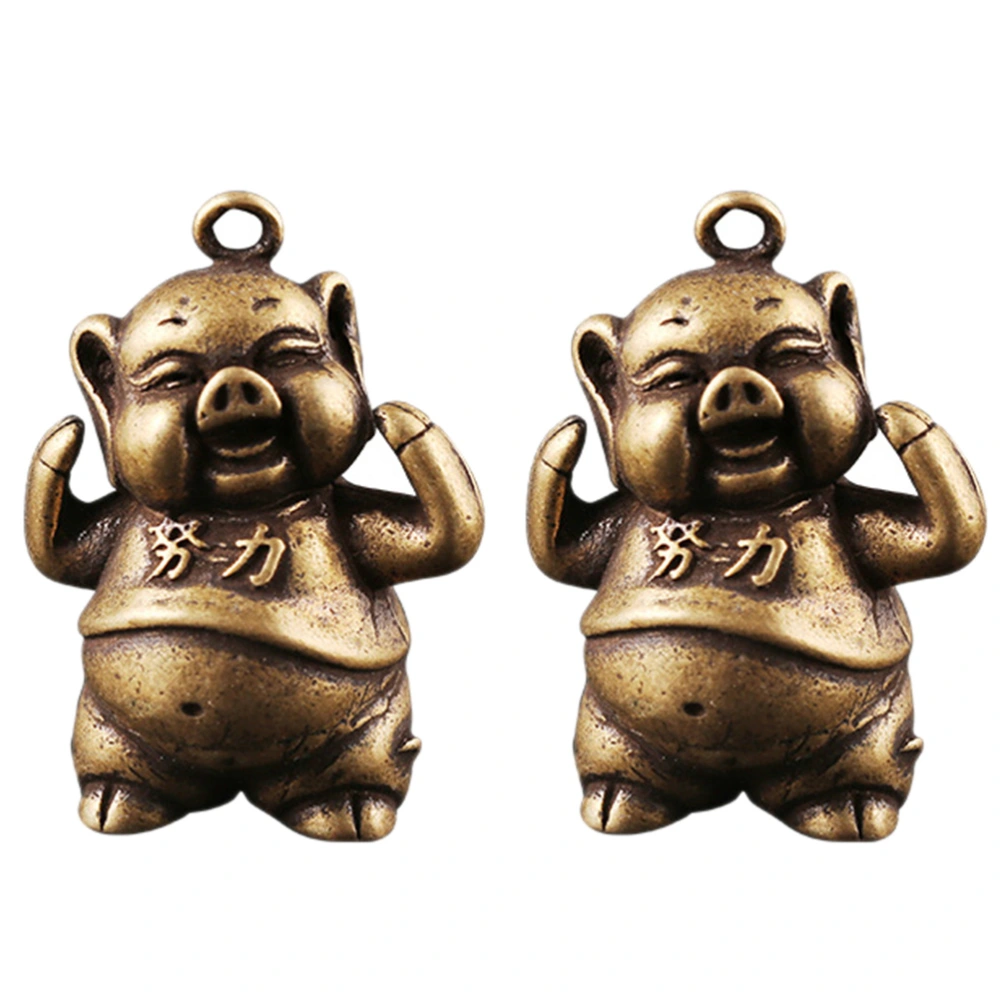 2 Pcs Brass Keychain Pendants Mini Pig Modeling Key Ring Hangings Keychain Decor