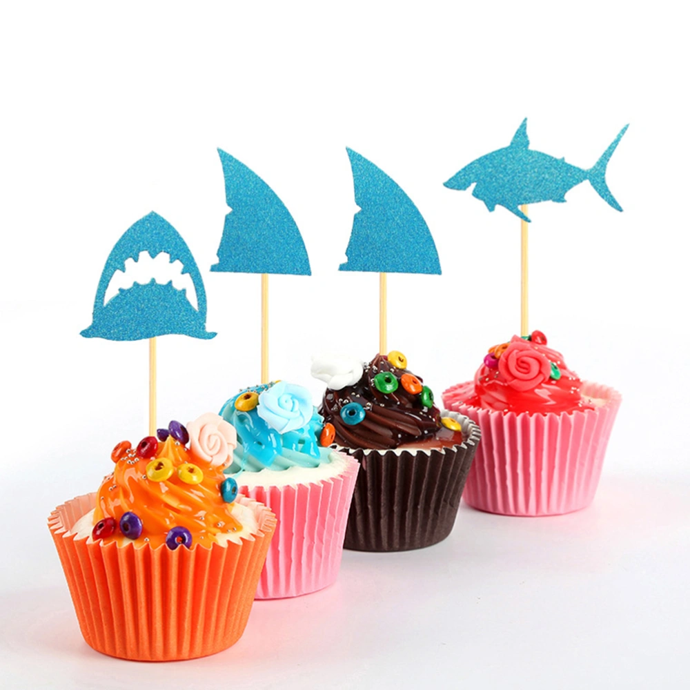 48pcs Shark Cake Toppers Baking Cake Cupcake Picks Decoration for Birthday Party