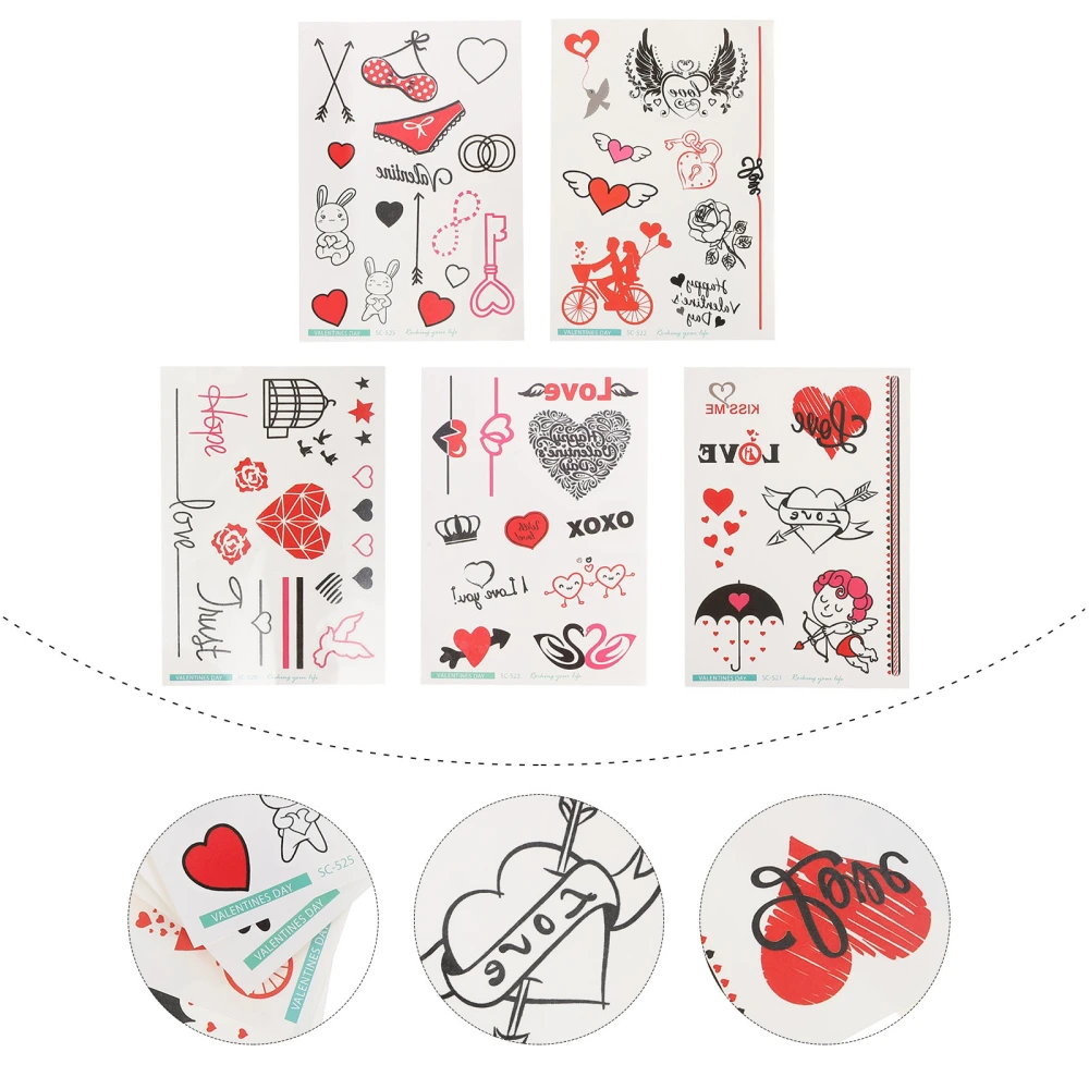 10 Sheets of Eco-friendly Valentine's Day Stickers Cartoon Love Themed Decals Waterproof Pastes