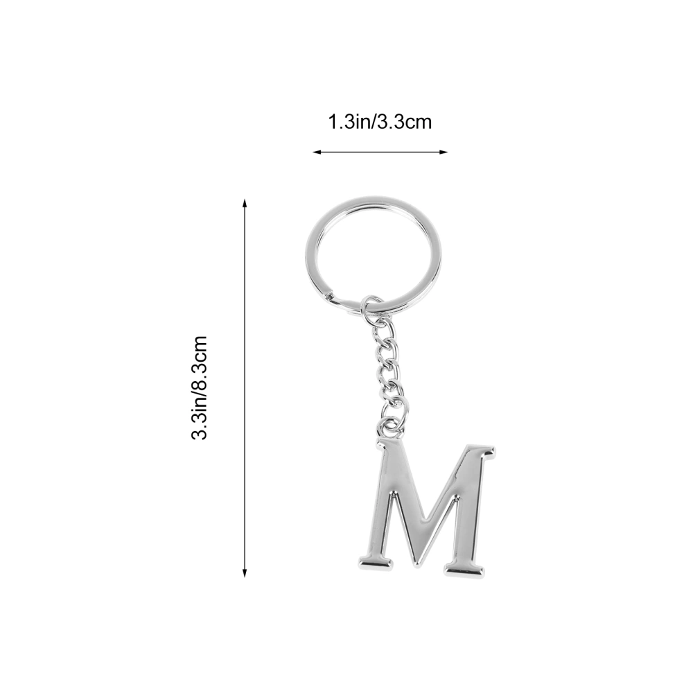 Simple Stylish Letter M Key Chain Metal Key Ring Alphabet Keychain Bag Pendant Charm Birthday Gift (Silver)