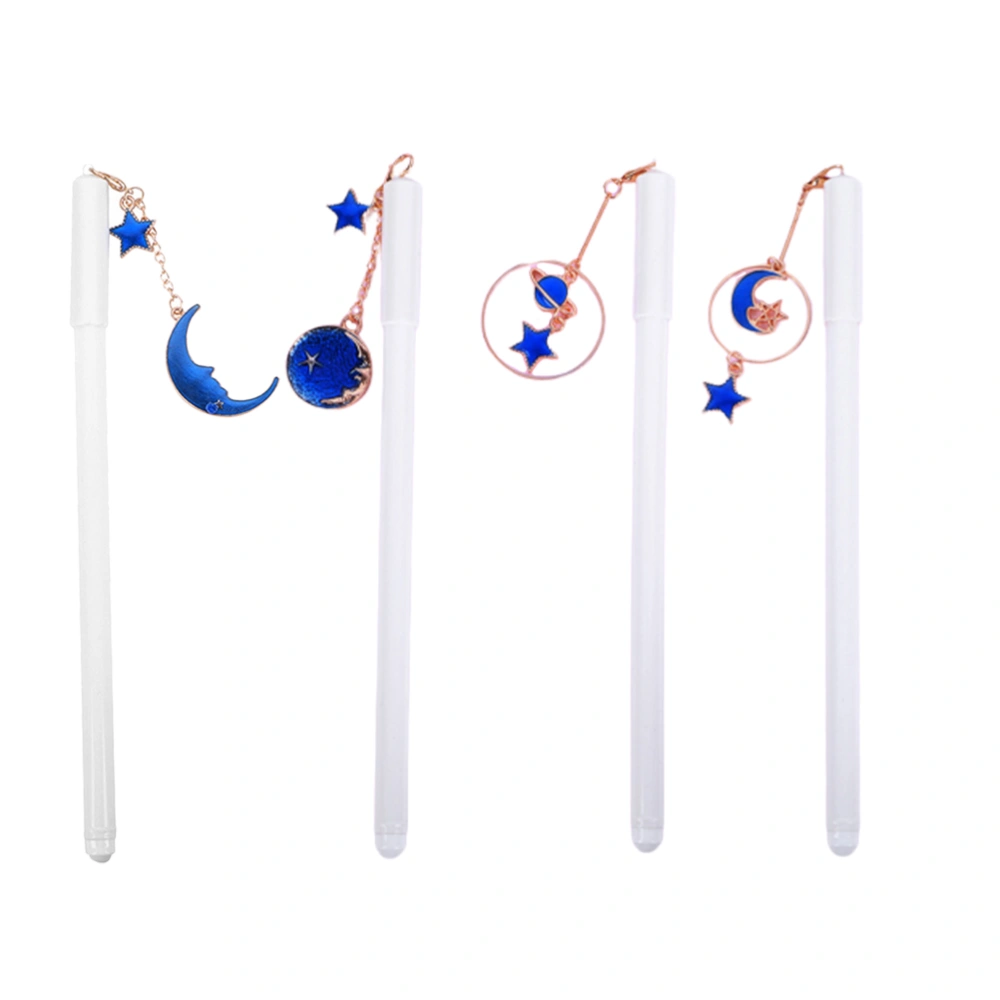 4pcs 0.5mm Delicate Gel Pens Moon Pendant Writing Pen Gel Ink Pens Stationery Office Signature Pen with Star Hanging Pendant for Home Office School Student(4 Pattern)