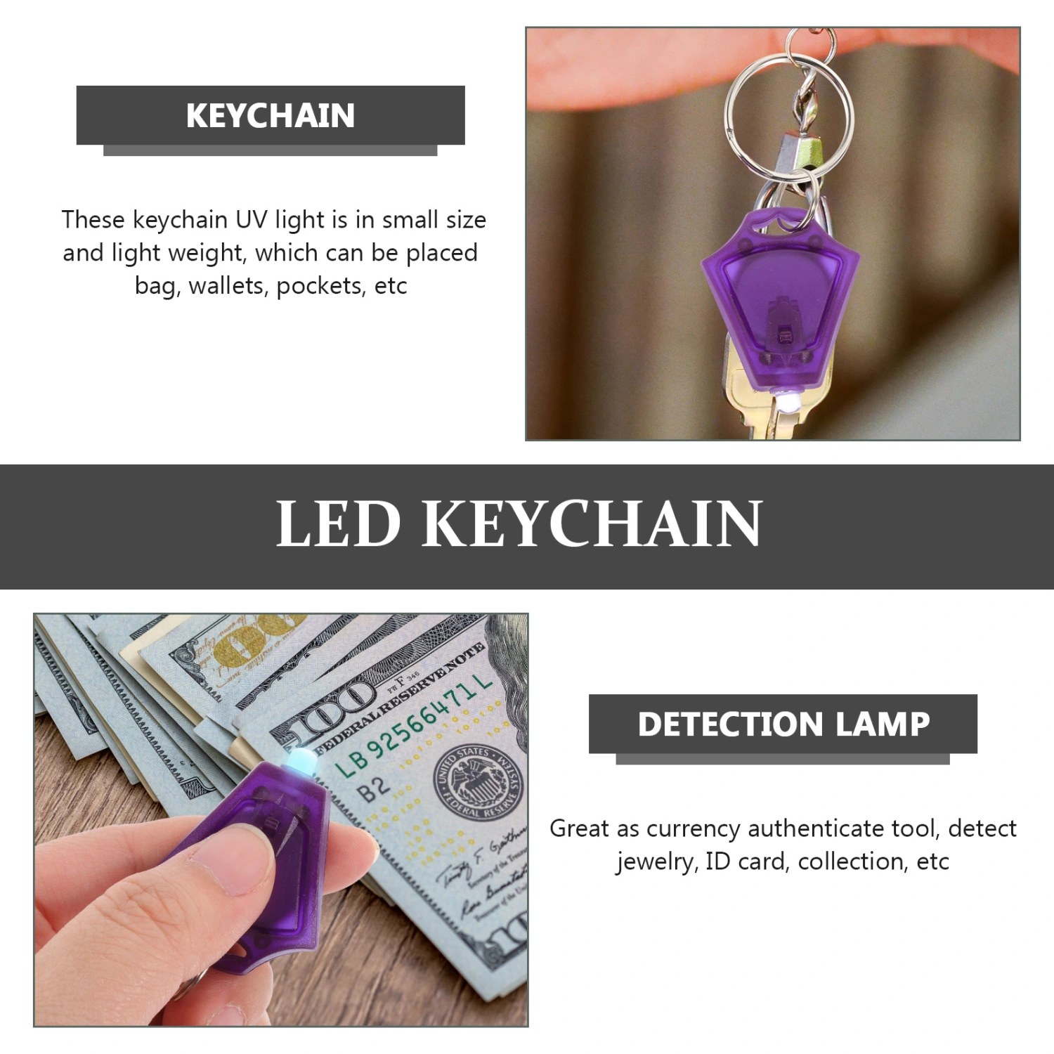 5pcs LED Portable Money Detector LED Counterfeit Detector Keyring LED Flashlight