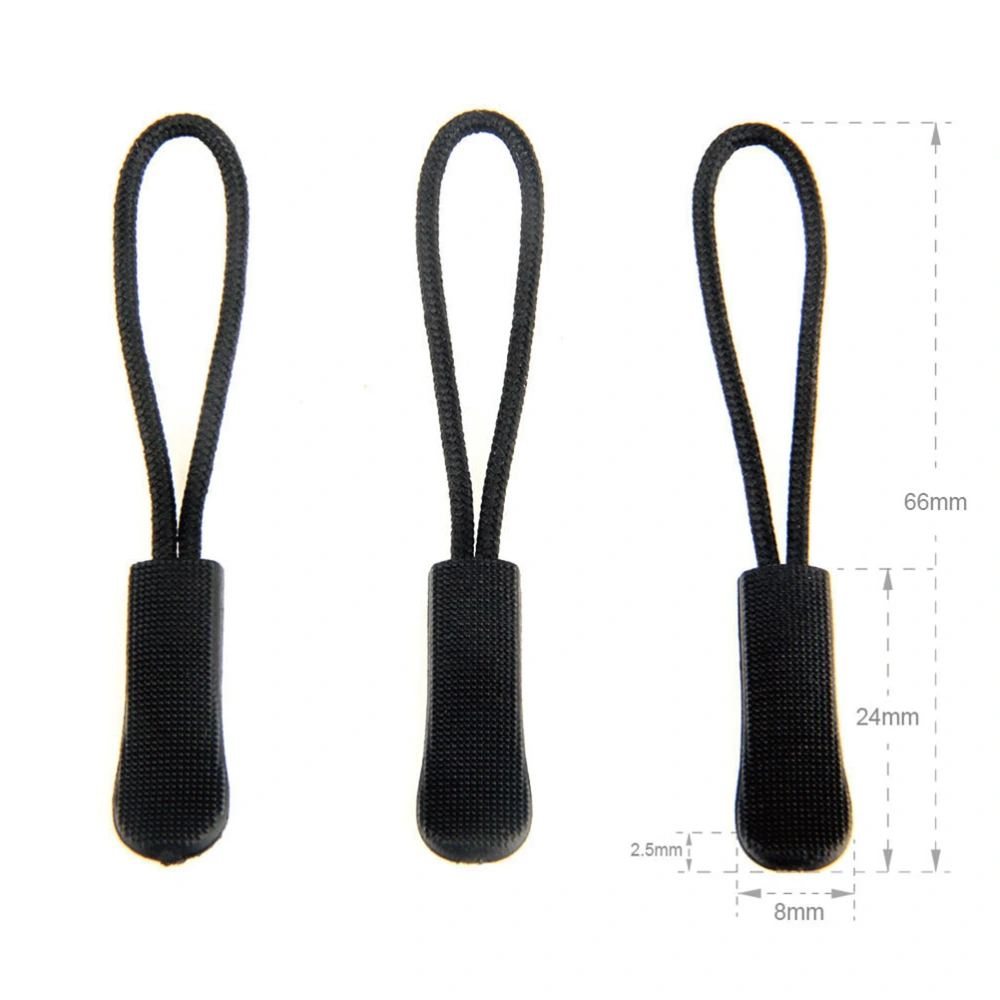 50pcs Pull Head Rope Useful Clothing Zipper Practical Zipper Puller Pull Head Zipper for Bags Luggage Suitcase (Black)