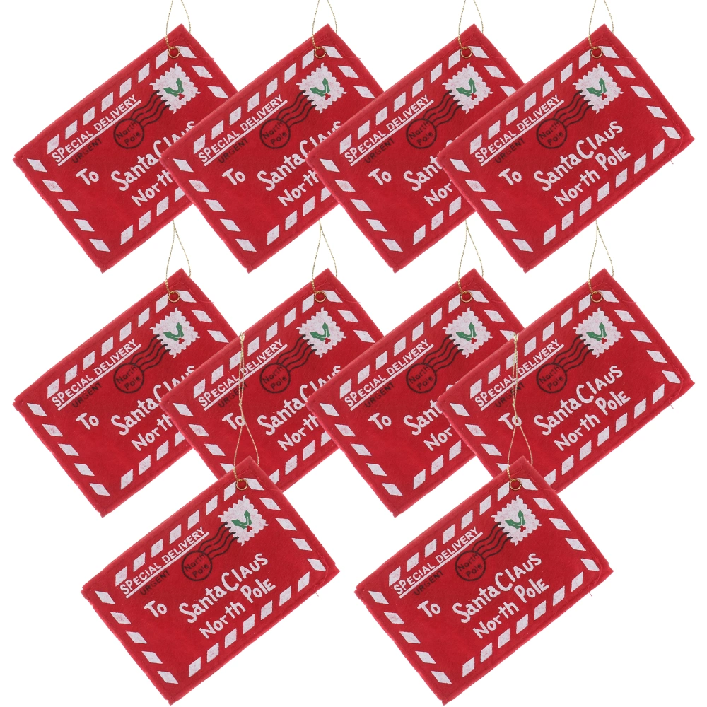 WINOMO 10pcs Letter to Santa Claus Felt Envelope Embroidery Christmas Ornament (Red)