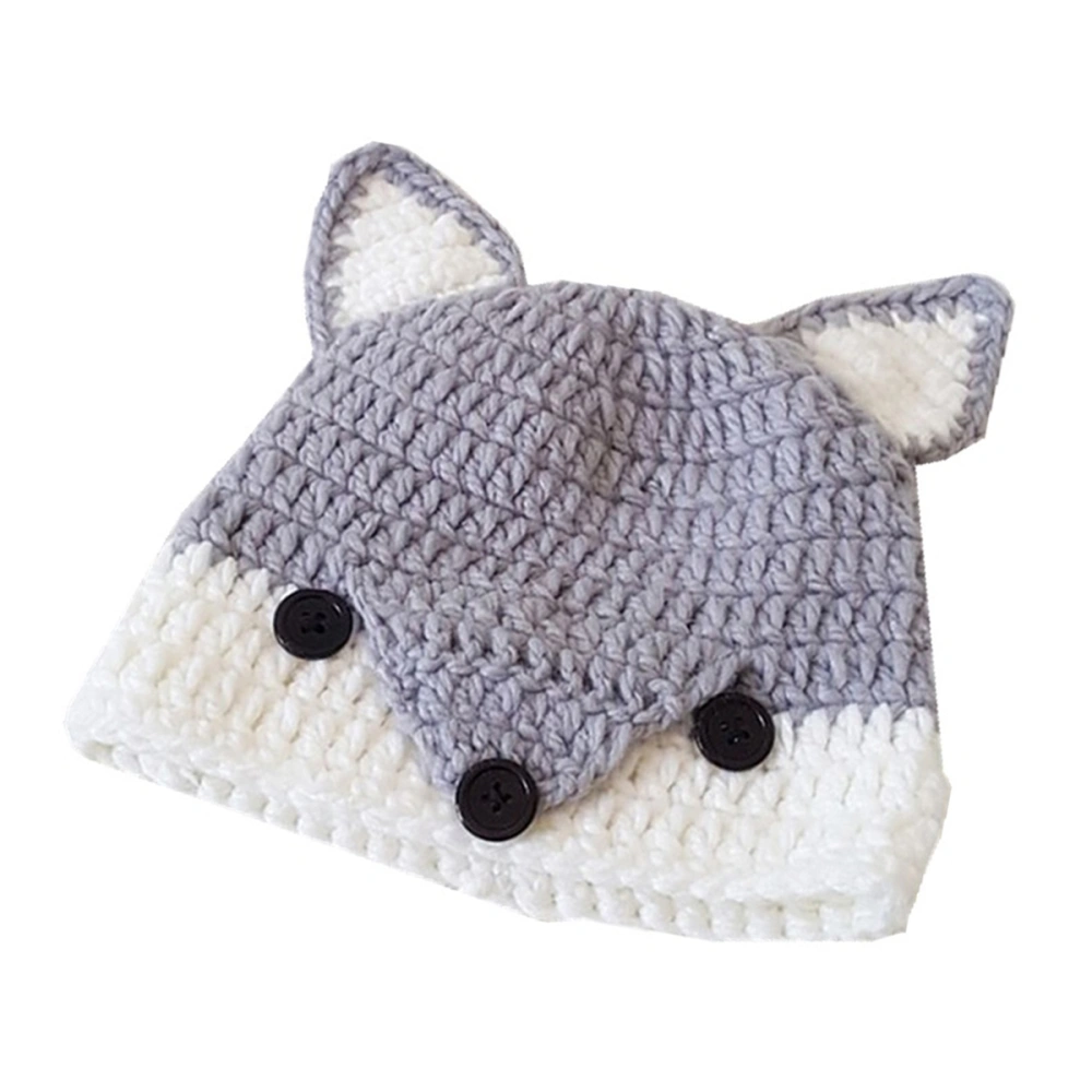 Kids Autumn Winter Wool Hats Ear Handmade Warm Knitted Hat Children Crochet Beanie (Grey)