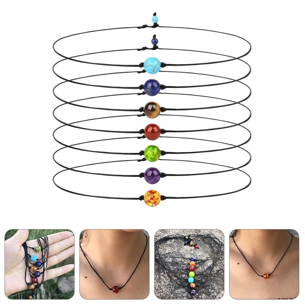 7pcs Colorful Stone Bead Necklace Chic Women Girls Jewelry Accessories