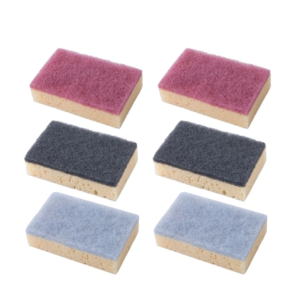 6pcs Double Sided Scouring Pad Sponge Cleaning Dishcloth Scrubber for Kitchen Bathroom(Random Color)