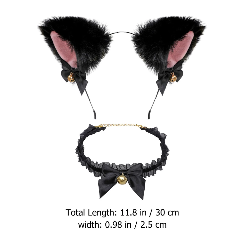 1 Set Cat Ear Headband Necklace Set Cosplay Couple Flirting Hair Collar