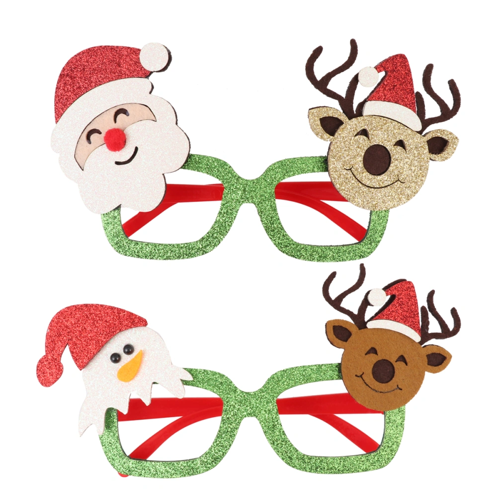 2pcs Christmas Glitterred Glasses Decorative Shimmering Elk Santa Snowman Sequins Glasses Party Props