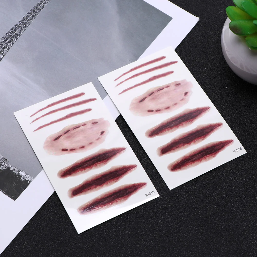 24 Sheets Halloween Fake Scar Wound Stickers Temporary Horror Stickers for Halloween Costume Party