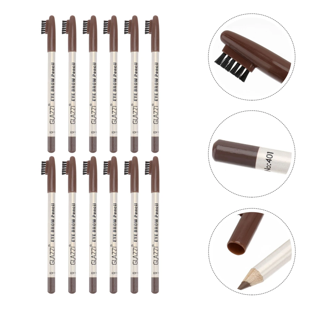 12Pcs Eyebrow Pencil with Brushes Household Makeup Tool Cosmetic Supplies Coffee