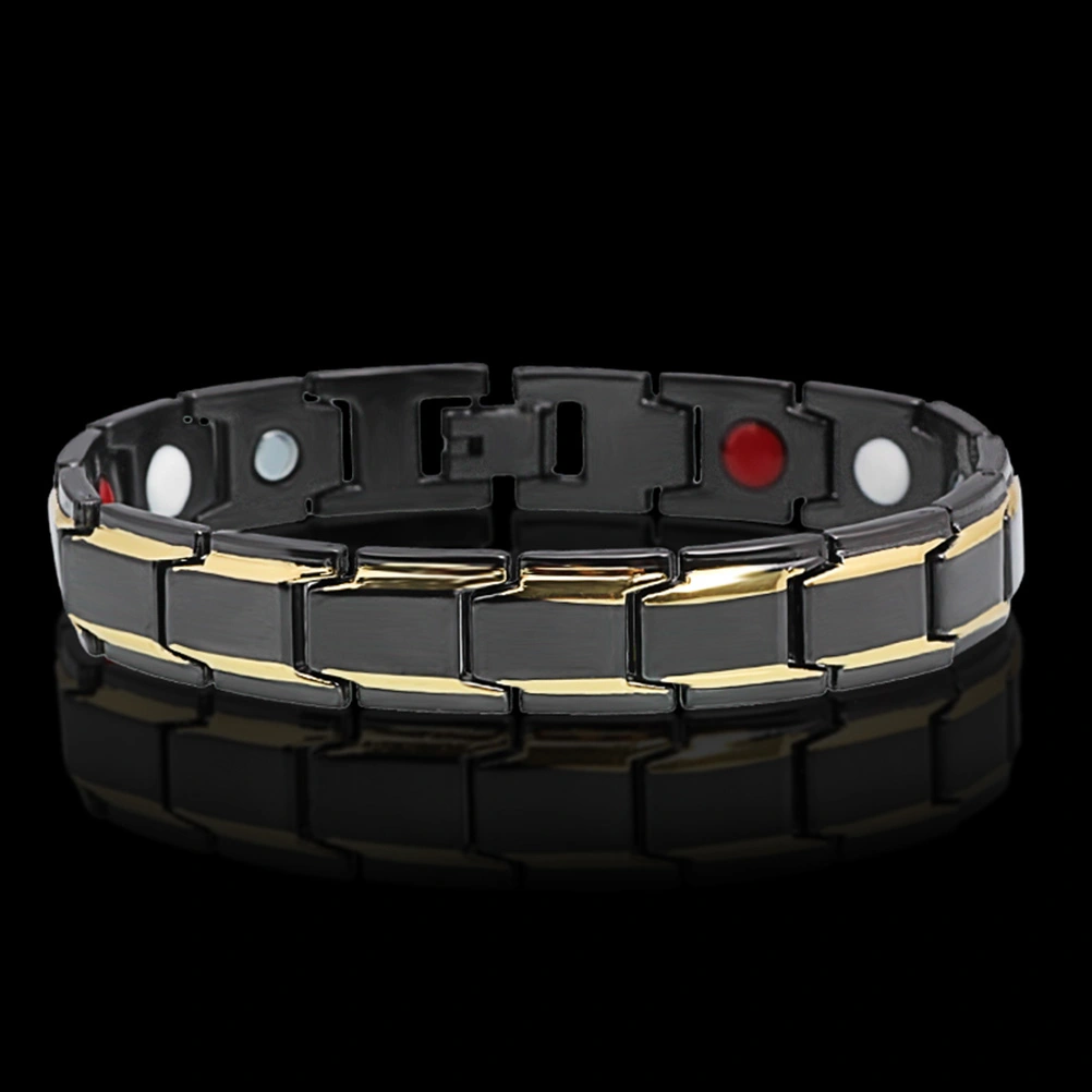 Titanium Steel Magnetic Bracelet Golden with Golden Men Jewelry Fashion Energy Magnet Bracelets Bangles(Black)