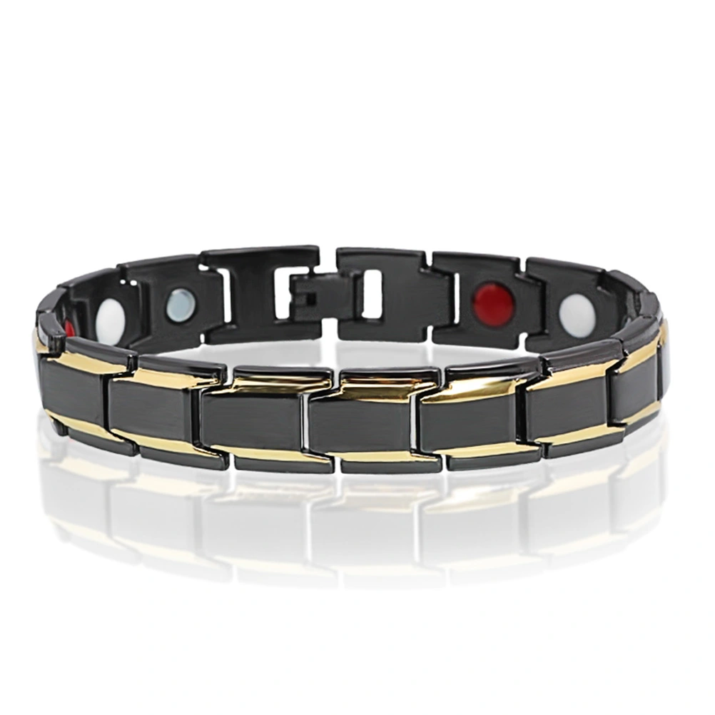 Titanium Steel Magnetic Bracelet Golden with Golden Men Jewelry Fashion Energy Magnet Bracelets Bangles(Black)