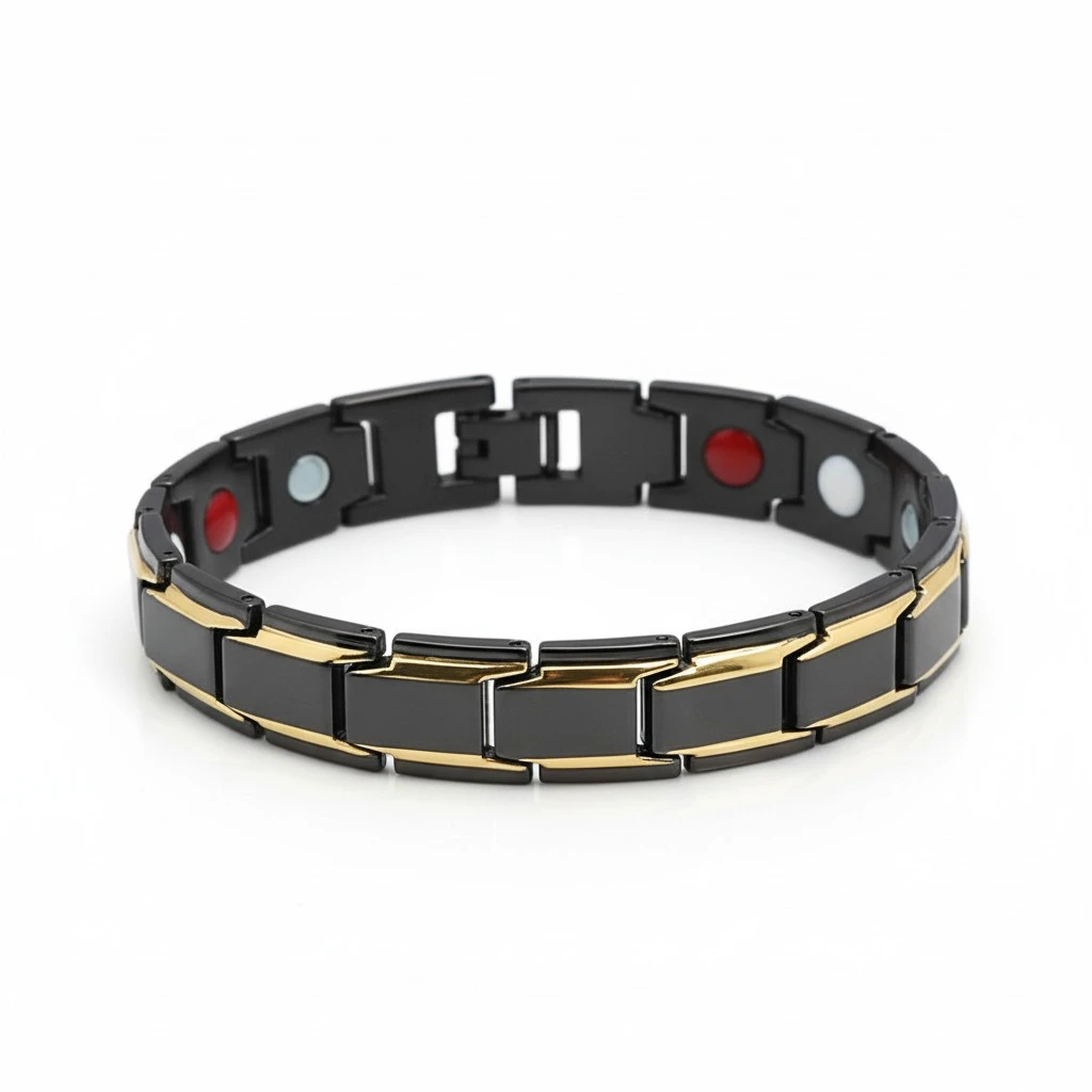 Titanium Steel Magnetic Bracelet Golden with Golden Men Jewelry Fashion Energy Magnet Bracelets Bangles(Black)
