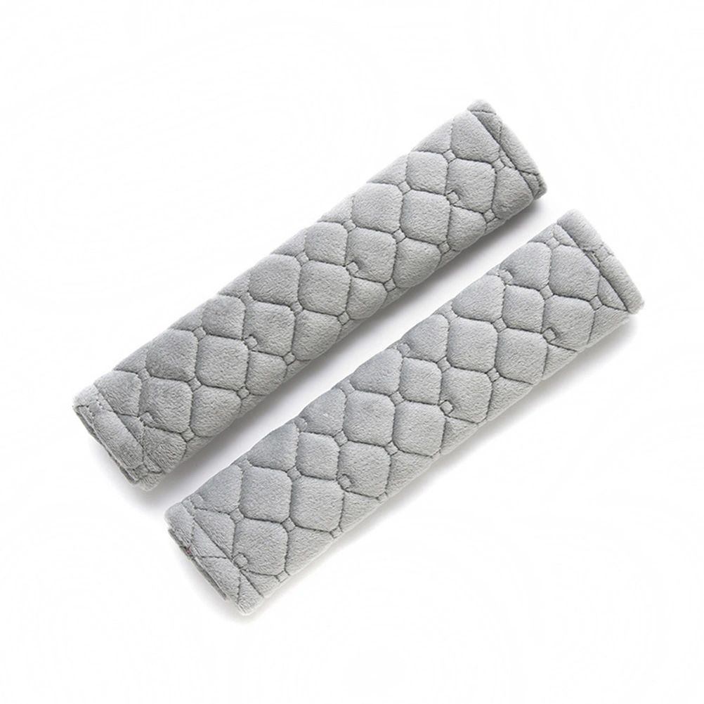 2pcs Car Shoulder Protector Embroidered Seat Belt Cover Plush Padded Portable Seat Belt Shoulder (Grey)