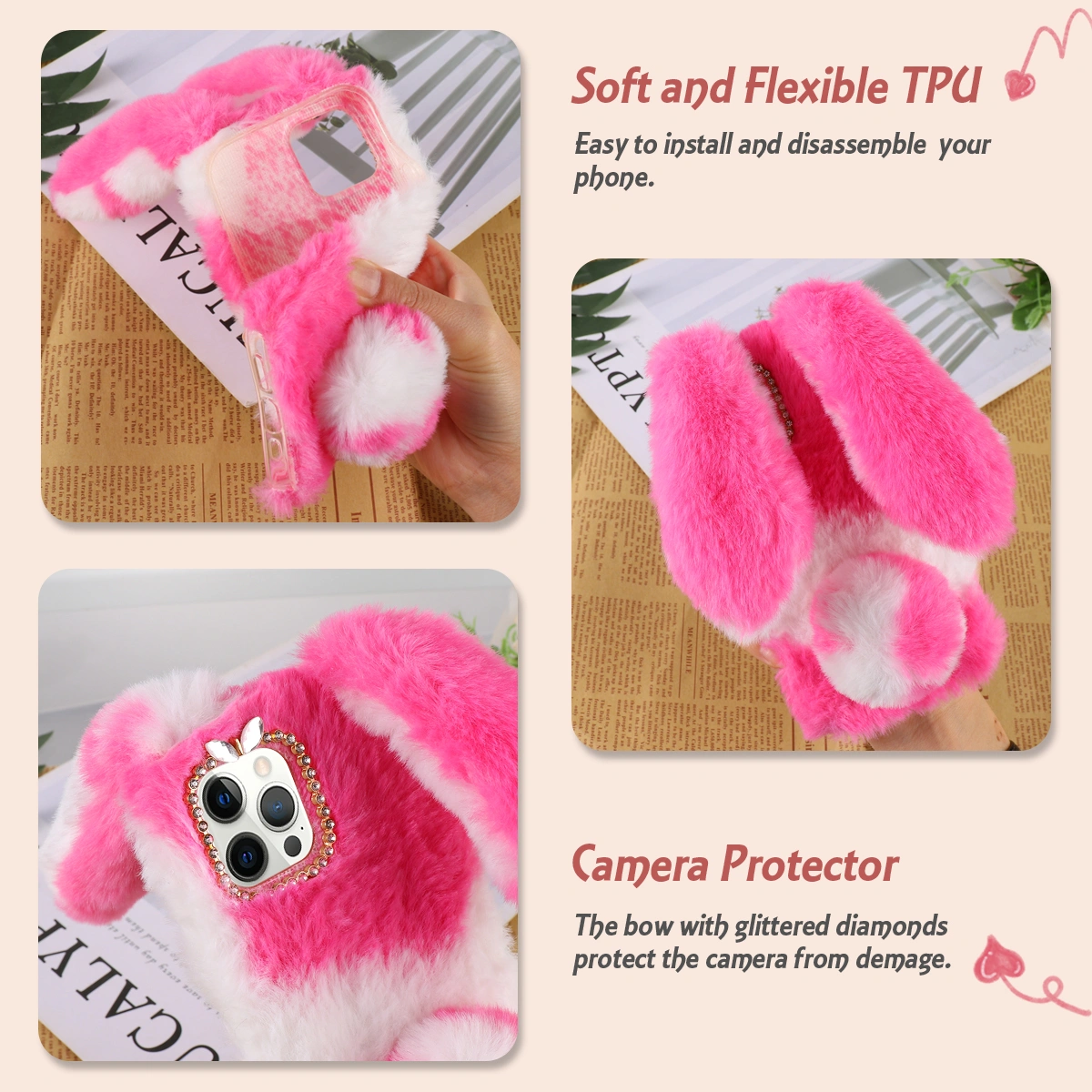 1Pc Plush Phone Case Fluffy Cartoon Phone Shell Compatible for iPhone 11 Pro Max