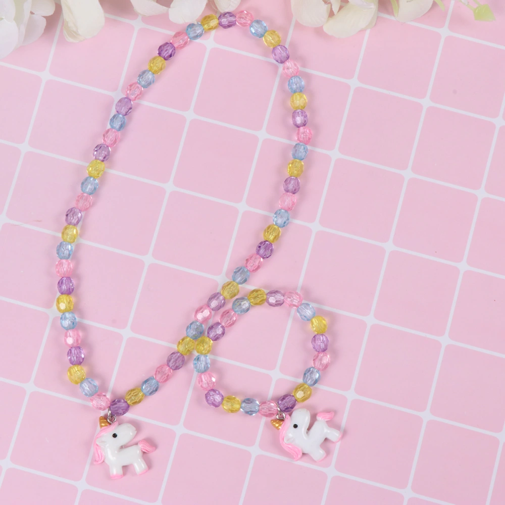 Kids Unicorn Necklace Bracelet Neck Accessaries Neck Jewelry Horse Pendant for Children (Pink Horse)