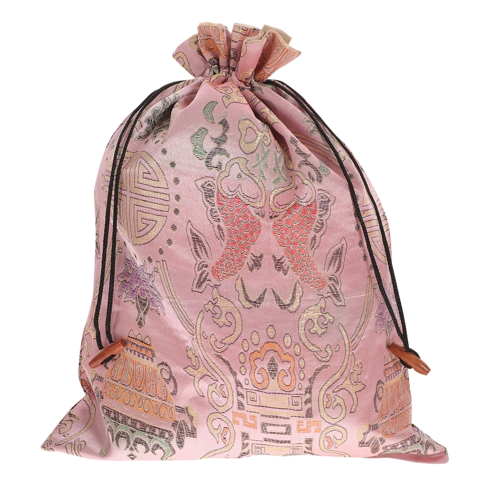 Silk Drawstring Bag Chinese Style Jewelry Pouch Storage Bag for Wedding Party (Light Pink, Random Pattern)