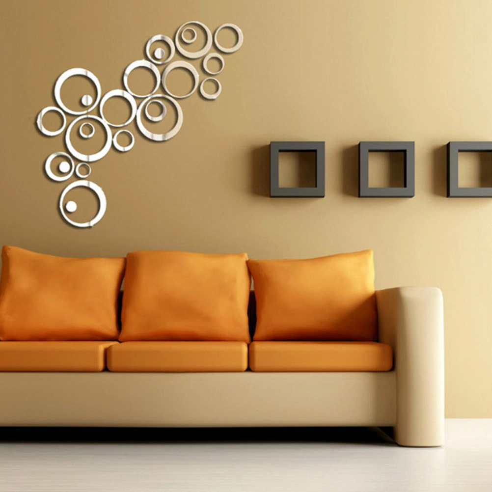 Circle Mirror DIY Wall Sticker Wall Decoration Circles Mirror Design Wall Sticker Removable Decal DIY Acrylic 3D Home Decal(Silver)