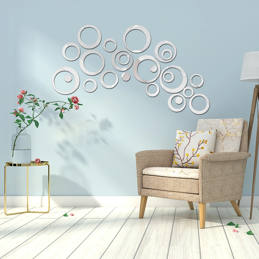 Circle Mirror DIY Wall Sticker Wall Decoration Circles Mirror Design Wall Sticker Removable Decal DIY Acrylic 3D Home Decal(Silver)