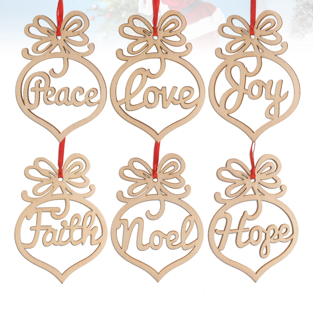 6pcs Wooden Christmas Pendant Peace Joy Faith Noel Love Hope Design Christmas Hangings Christmas Tree New Year Decoration