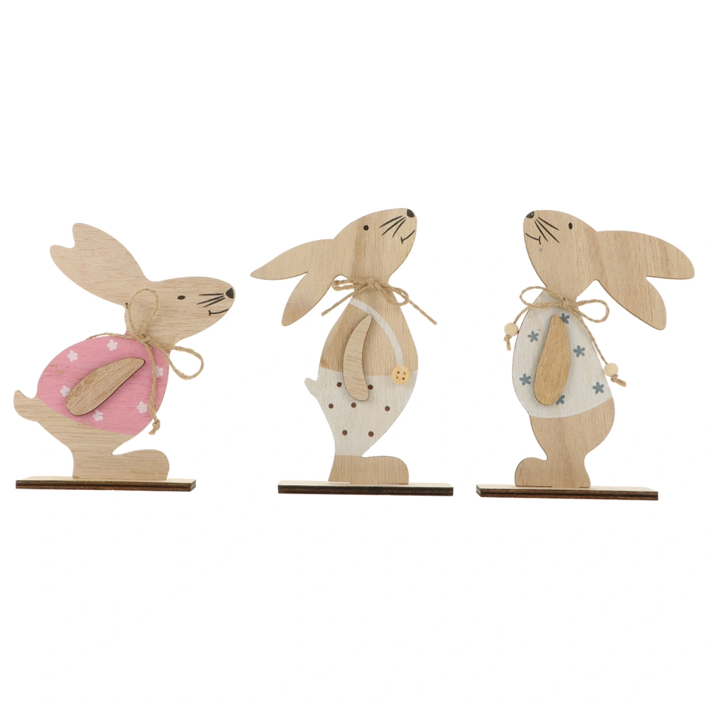 3 Pcs Home Wooden Decor Easter Rabbit Shape Adornment for Desktop Table