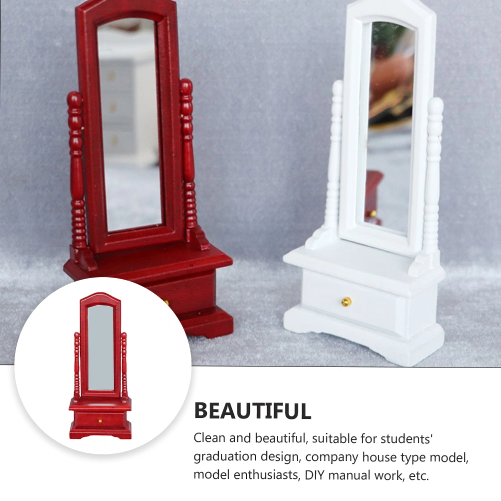 1Pc Vintage Dressing Mirror Drawer Dollhouse Toy Mini Furniture Adornment (Red)