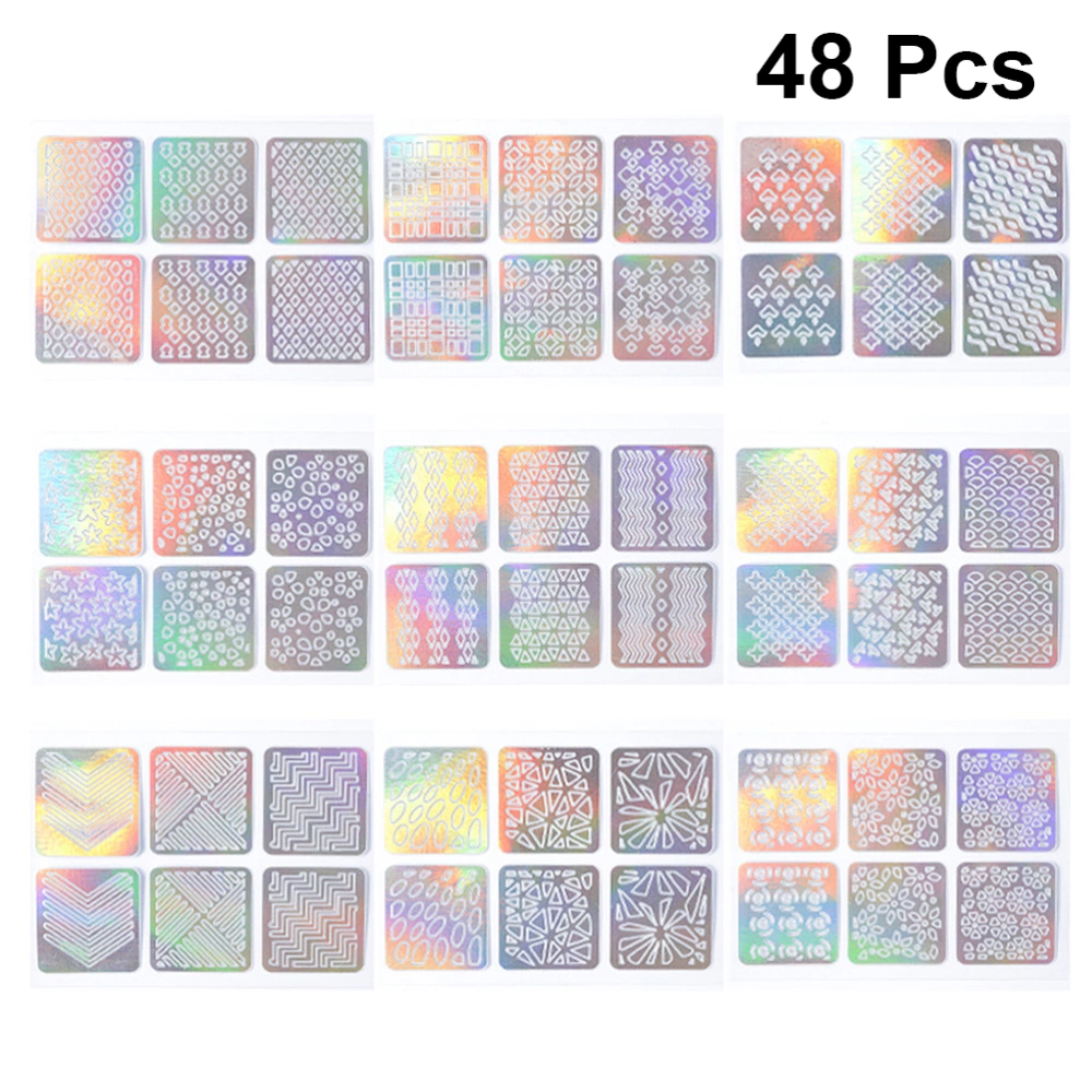 48 Sheets Square Nail Stencil Stickers Hollow 3D Manicure Decor Nail Art Decals for Women Girls