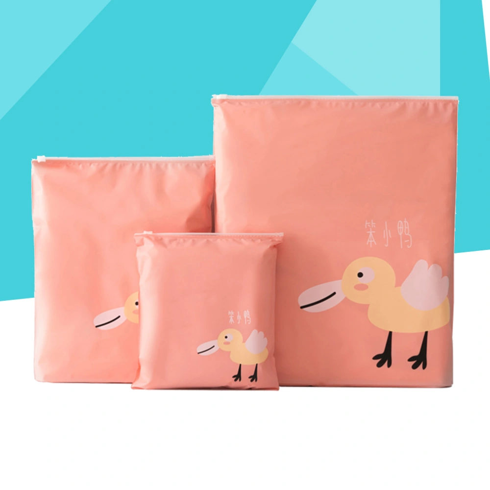 3pcs Stylish Zipper Sack Bag Cartoon Waterproof Storage Bag Home Travel Sorting Bag for Women and Men(Duck Pattern)