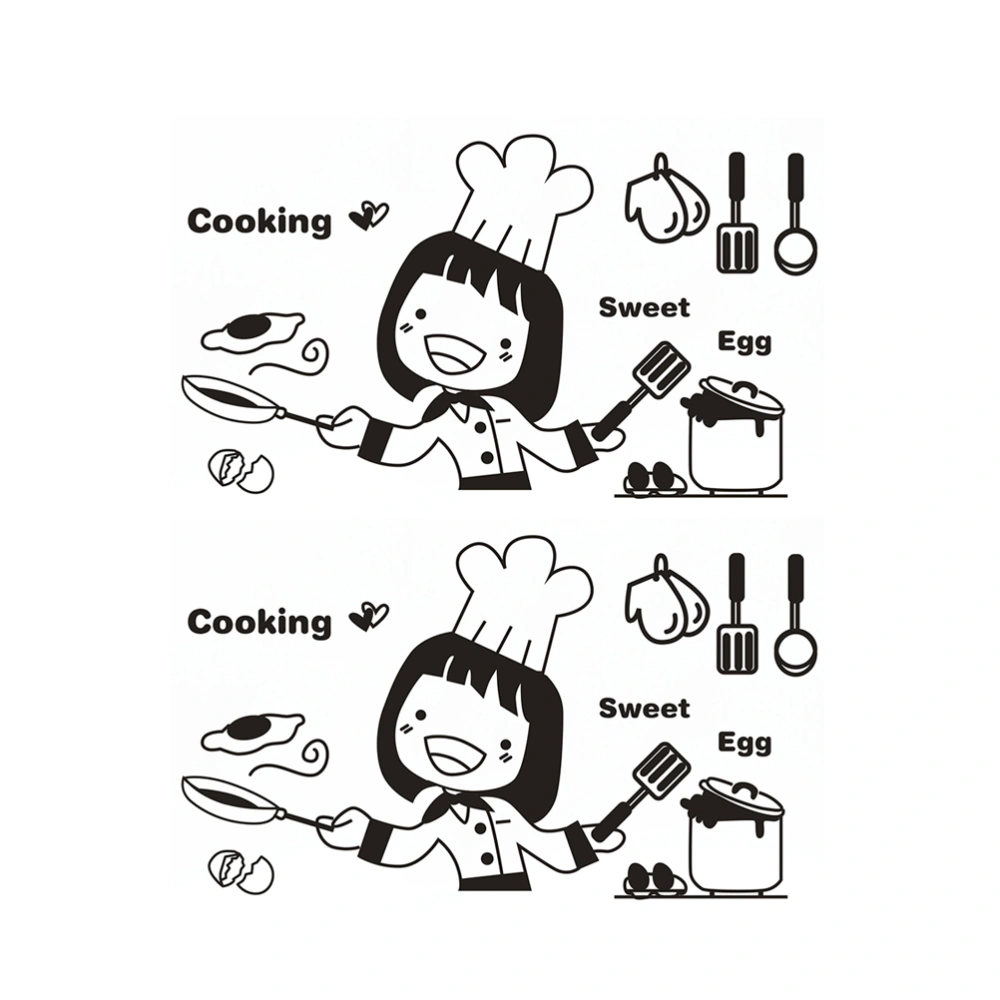 2pcs Cooking Girl Chef Wallpaper Removable Home Wall Decals Kitchen Sticker Decoration