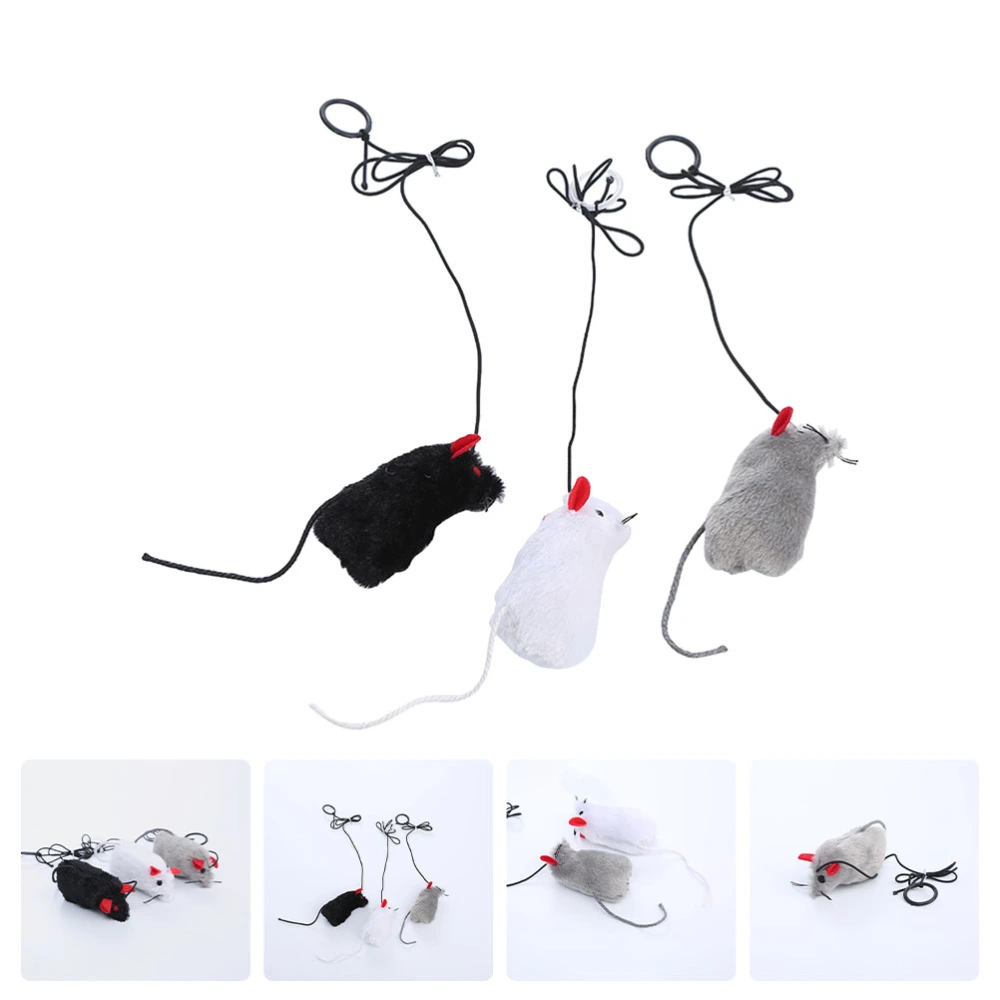 3 Pcs Mouse Shape Cat Toy Cat Interactive Toy Squeaky Cat Teasing Toy with Pull Ring