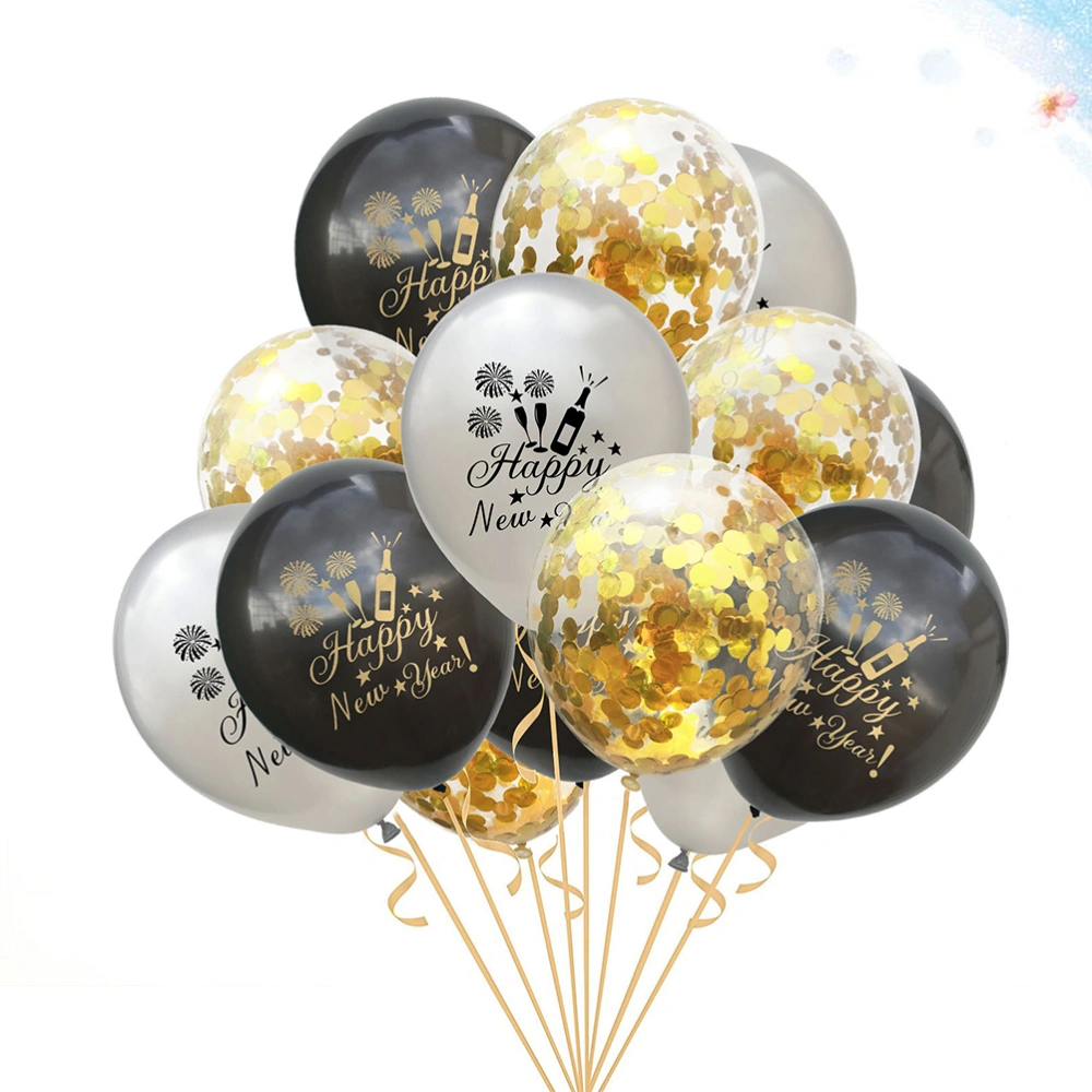 15pcs Happy New Year Balloons Set Latex Balloons Party Decoration Printing Confetti Decorative Background Ornaments Party Supplies