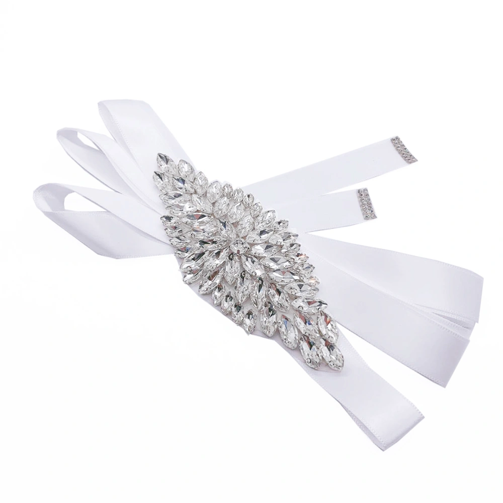 1PC Wedding Dress Girdle Large Rhinestone Decor Cocktail Dress Belt for Party Ball (White)