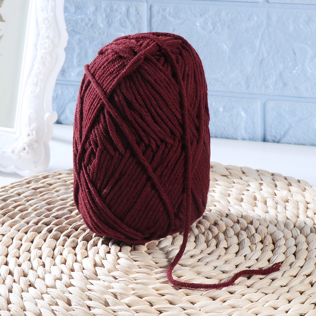 50g Milk Cotton Yarn Cotton Chunky Hand-woven Crochet Knitting Wool Yarn Warm Yarn for Sweaters Hats Scarves DIY (Red Wine)