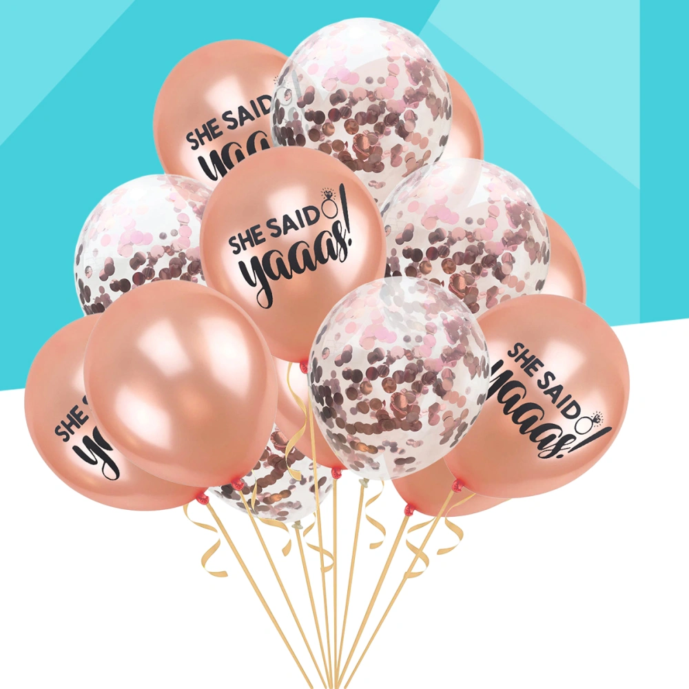 15pcs 12 Inch She Said Yaaas Rose Gold and Confetti Latex Balloon Set for Wedding Bridal Shower Bachelorette Engagement Decorations